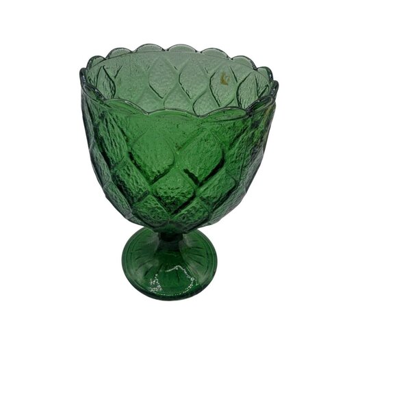 Vintage Harlequin Pattern Green Glass Pedestal Drinking Wine Water Goblet - Picture 2 of 12